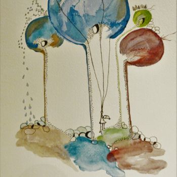 Painting titled "les rêves 1" by Marierf, Original Artwork, Watercolor