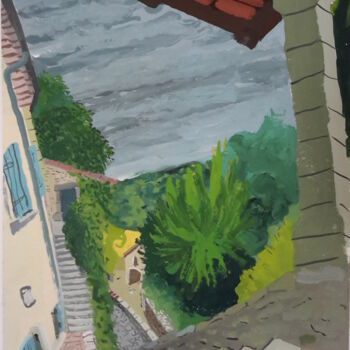 Peinture intitulée "La lèque, escaliers…" par Roland Gschwind, Œuvre d'art originale, Gouache