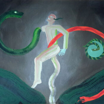 Peinture intitulée "animal totem serpen…" par Roland Gschwind, Œuvre d'art originale, Gouache