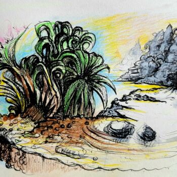 Dibujo titulada "Mediterranean Veget…" por Roman, Obra de arte original, Tinta