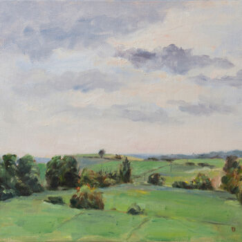 Painting titled "Landscape Oil Paint…" by Roman Divine, Original Artwork, Oil Mounted on Cardboard