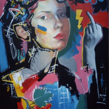 Painting titled "Natalia" by Roman Rabyk, Original Artwork, Acrylic Mounted on Wood Stretcher frame