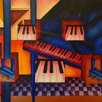 Peinture intitulée "le piano" par Romuald Canas Chico, Œuvre d'art originale, Huile