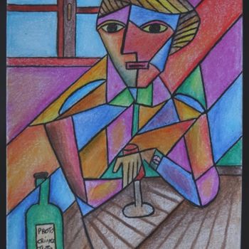 Desenho intitulada "Autour d'un verre" por Romuald Canas Chico, Obras de arte originais