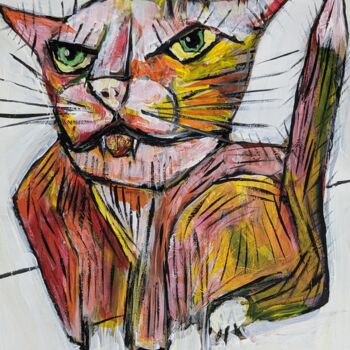 Painting titled "Mad Cat" by Ron Kammer, Original Artwork, Acrylic