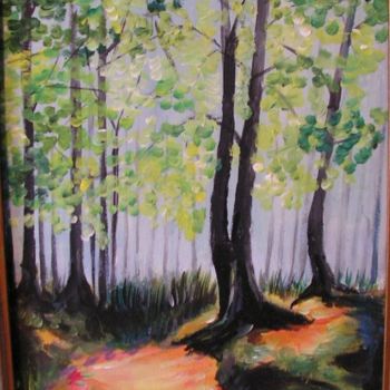 Painting titled "sous bois" by Dominique Rondeau, Original Artwork, Acrylic