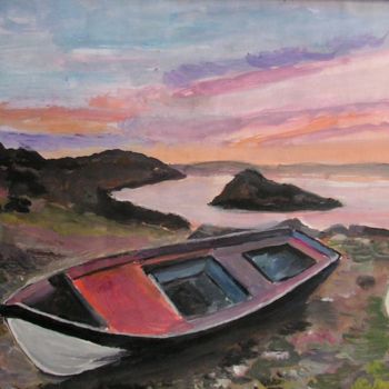 Painting titled "barque-echouee.jpg" by Dominique Rondeau, Original Artwork, Gouache