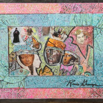 Painting titled "Pastel Egypt" by Ronnie Greenspan, Original Artwork, Collages Mounted on Wood Stretcher frame