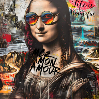 Digital Arts titled "Mona Lisa Kiss" by Rosa Piazza, Original Artwork, Digital Painting