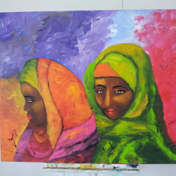 Malerei mit dem Titel "mulheres massai" von Rose Fernandes, Original-Kunstwerk, Acryl