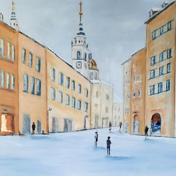 Painting titled "Ljubljana" by Rose Passalboni Giudicelli, Original Artwork, Acrylic Mounted on Wood Stretcher frame