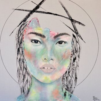 Painting titled "OKI SAN" by Rose Soria, Original Artwork, Acrylic Mounted on Wood Stretcher frame