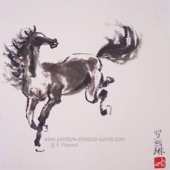 Peinture intitulée "cheval fougueux" par Roselyne Pegeault, Œuvre d'art originale