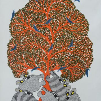 Pintura titulada "Gond Painting  6" por Roshni Shyam, Obra de arte original, Acrílico