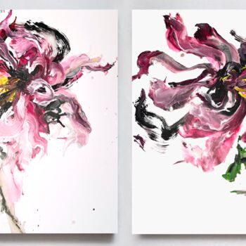 「Flower diptych 1」というタイトルの絵画 Rosi Roysによって, オリジナルのアートワーク, アクリル