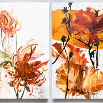 Painting titled "Flower diptych 8" by Rosi Roys, Original Artwork, Acrylic