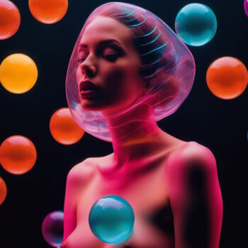 Arte digitale intitolato "Latex Bubbles Girl…" da Rouge De Joie, Opera d'arte originale, Immagine generata dall'IA