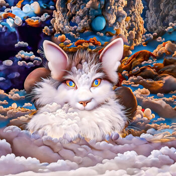 Digital Arts titled "Cat in Cloud No. 2" by Rüdiger Geisler, Original Artwork, Digital Painting