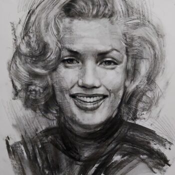 Drawing titled "MARILYN MONROE" by Muh Ilyas Ruhiyat Artist, Original Artwork, Charcoal