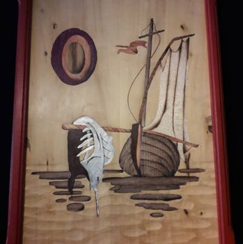 Γλυπτική με τίτλο "O Velho e o Mar - E…" από Rui Martinho, Αυθεντικά έργα τέχνης, Ξύλο Τοποθετήθηκε στο artwork_cat.