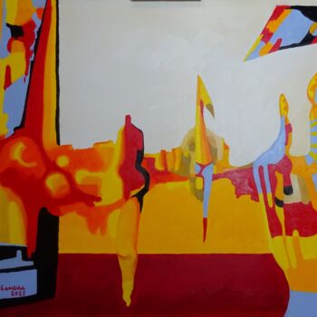 Painting titled ""MAIA´S BAR"" by Rui Carreira, Original Artwork, Oil Mounted on Wood Stretcher frame