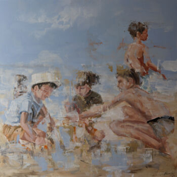Painting titled "life's a beach II" by Rupert Cefai, Original Artwork, Oil Mounted on Wood Stretcher frame