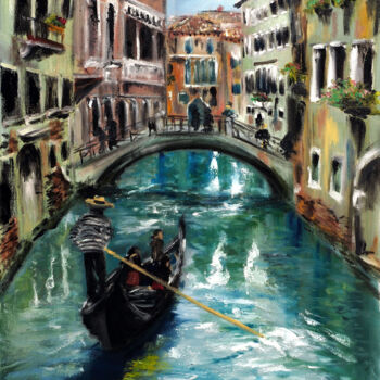 Картина под названием "Gondola in Venice I…" - Ruslana Levandovska, Подлинное произведение искусства, Масло
