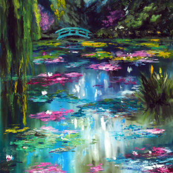 Painting titled "Giverny Garden at M…" by Ruslana Levandovska, Original Artwork, Oil Mounted on Wood Stretcher frame