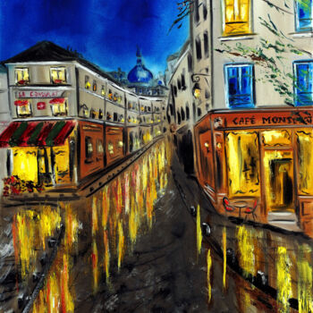 제목이 "Night at Montmartre…"인 미술작품 Ruslana Levandovska로, 원작, 기름 나무 들것 프레임에 장착됨