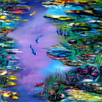 Schilderij getiteld "Pond of Peacefulness" door Ruslana Levandovska, Origineel Kunstwerk, Olie Gemonteerd op Frame voor hout…