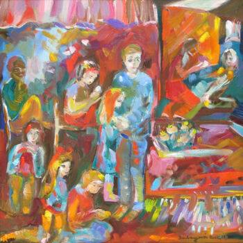 Pintura intitulada "Meetings 1" por Ruth Dubayová, Obras de arte originais, Óleo Montado em Cartão