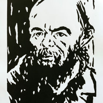 "Dostoiévski" başlıklı Baskıresim Renato Wilmers tarafından, Orijinal sanat, Linocut