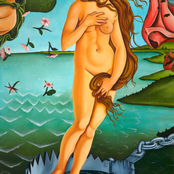 Malerei mit dem Titel "Venus Fly Trap" von Ryan Rice, Original-Kunstwerk, Öl Auf Keilrahmen aus Holz montiert