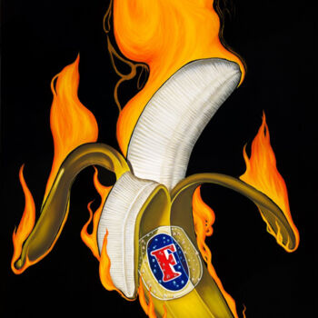 Malerei mit dem Titel "Flaming Banana Fost…" von Ryan Rice, Original-Kunstwerk, Öl Auf Keilrahmen aus Holz montiert