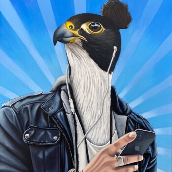 Malerei mit dem Titel "Millennial Falcon (…" von Ryan Rice, Original-Kunstwerk, Öl Auf Keilrahmen aus Holz montiert