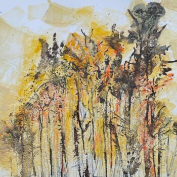Painting titled "forest" by Sophie Duchaine, Original Artwork, Encaustic Mounted on Cardboard