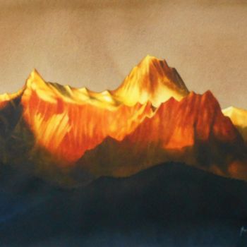 Peinture intitulée "sunrise over hill" par Sudipta Karmakar, Œuvre d'art originale, Aquarelle