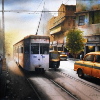 Schilderij getiteld "cityscape" door Sudipta Karmakar, Origineel Kunstwerk, Aquarel