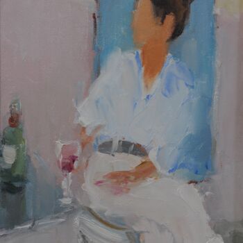 Peinture intitulée "woman in a cafe" par Saash, Œuvre d'art originale, Huile