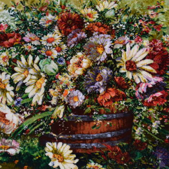 제목이 "Panier de fleurs"인 섬유 예술 Fariba Ahmadi로, 원작, 태피스트리