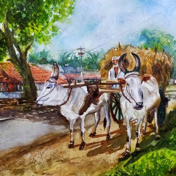 Painting titled "Rural Beauty" by Sabari Girish T, Original Artwork, Watercolor