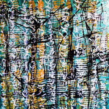 Painting titled "Blue jungle" by Sabine Deluze, Original Artwork, Acrylic