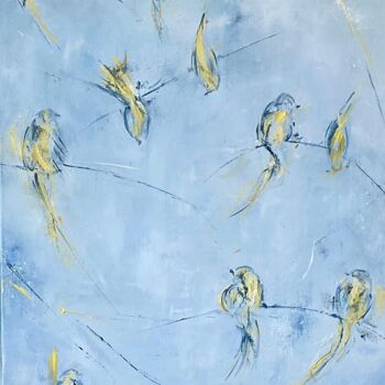 Painting titled "Birds III" by Sabine Kay, Original Artwork, Oil Mounted on Wood Stretcher frame