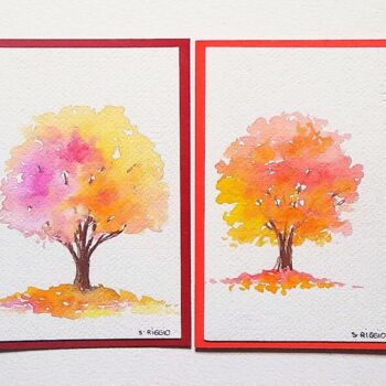 Malarstwo zatytułowany „Cartes d'art arbres…” autorstwa Sabrina Riggio, Oryginalna praca, Akwarela
