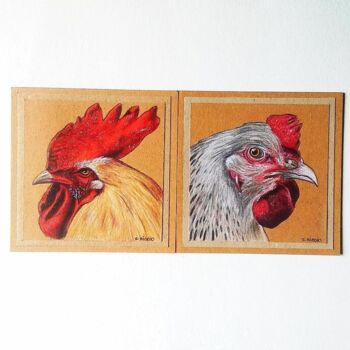 "Coq et poule" başlıklı Resim Sabrina Riggio tarafından, Orijinal sanat, Kalem