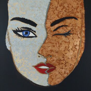 Pintura titulada "FACE DOUBLE" por Saloua Mercier, Obra de arte original, Acrílico Montado en Bastidor de camilla de madera