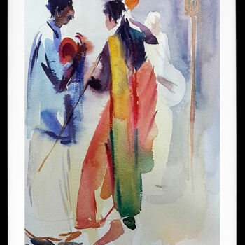 「Rituals」というタイトルの絵画 Sameera Kalupahanaによって, オリジナルのアートワーク, 水彩画 ガラスにマウント