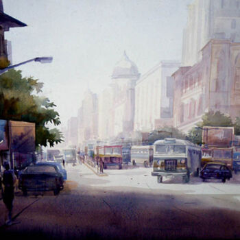 Painting titled "STREET-1" by Samiran Sarkar, Original Artwork, Watercolor