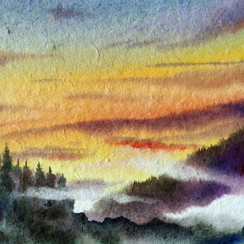 Malerei mit dem Titel "Cloudy Sunset Himal…" von Samiran Sarkar, Original-Kunstwerk, Aquarell