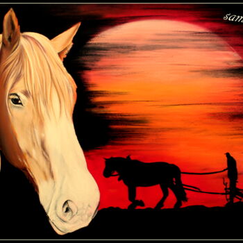 Dibujo titulada "dessin cheval au pa…" por Samos17 Portraitiste, Obra de arte original, Pastel